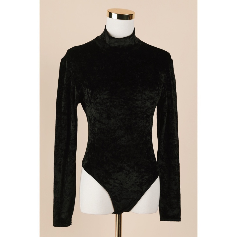 Sz S Vtg Victoria’s Secret Gold Crown Label Black Crushed Velvet Bodysuit GUC